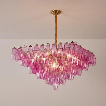 Fuchsia Faceted Glass Prism Inverted Pyramid Chandelier