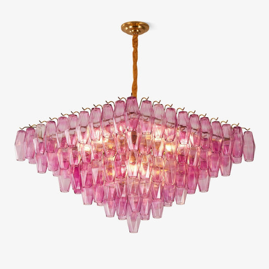 Fuchsia Faceted Glass Prism Inverted Pyramid Chandelier