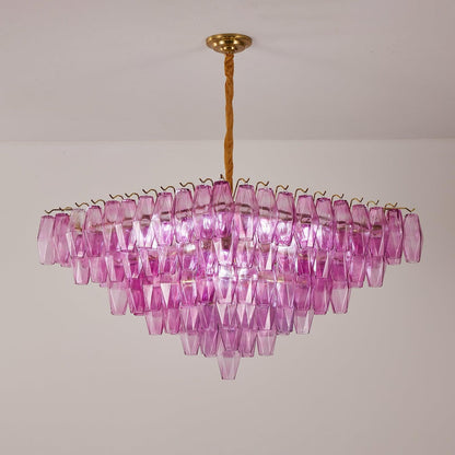 Fuchsia Faceted Glass Prism Inverted Pyramid Chandelier