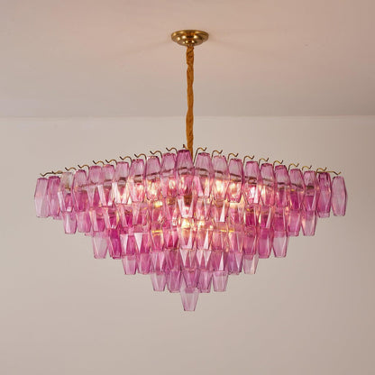 Fuchsia Faceted Glass Prism Inverted Pyramid Chandelier