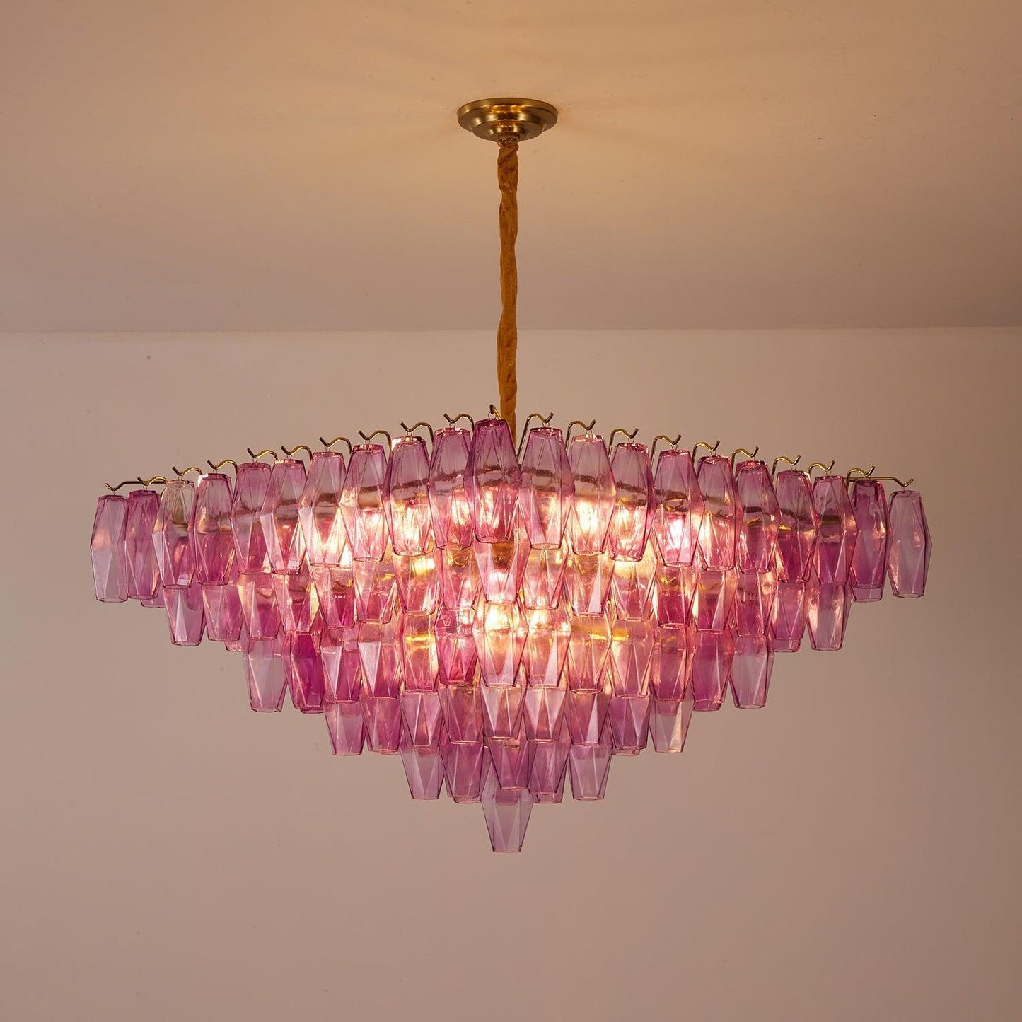 Fuchsia Faceted Glass Prism Inverted Pyramid Chandelier