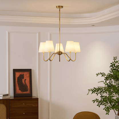 Brass Fabric Shade Adjustable Chandelier