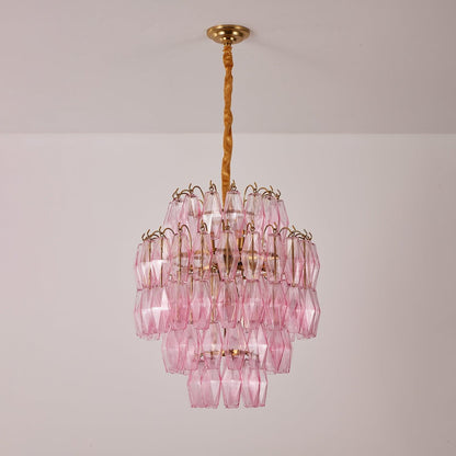 Vintage Glam Murano Glass Prism Brass Tiered Chandelier
