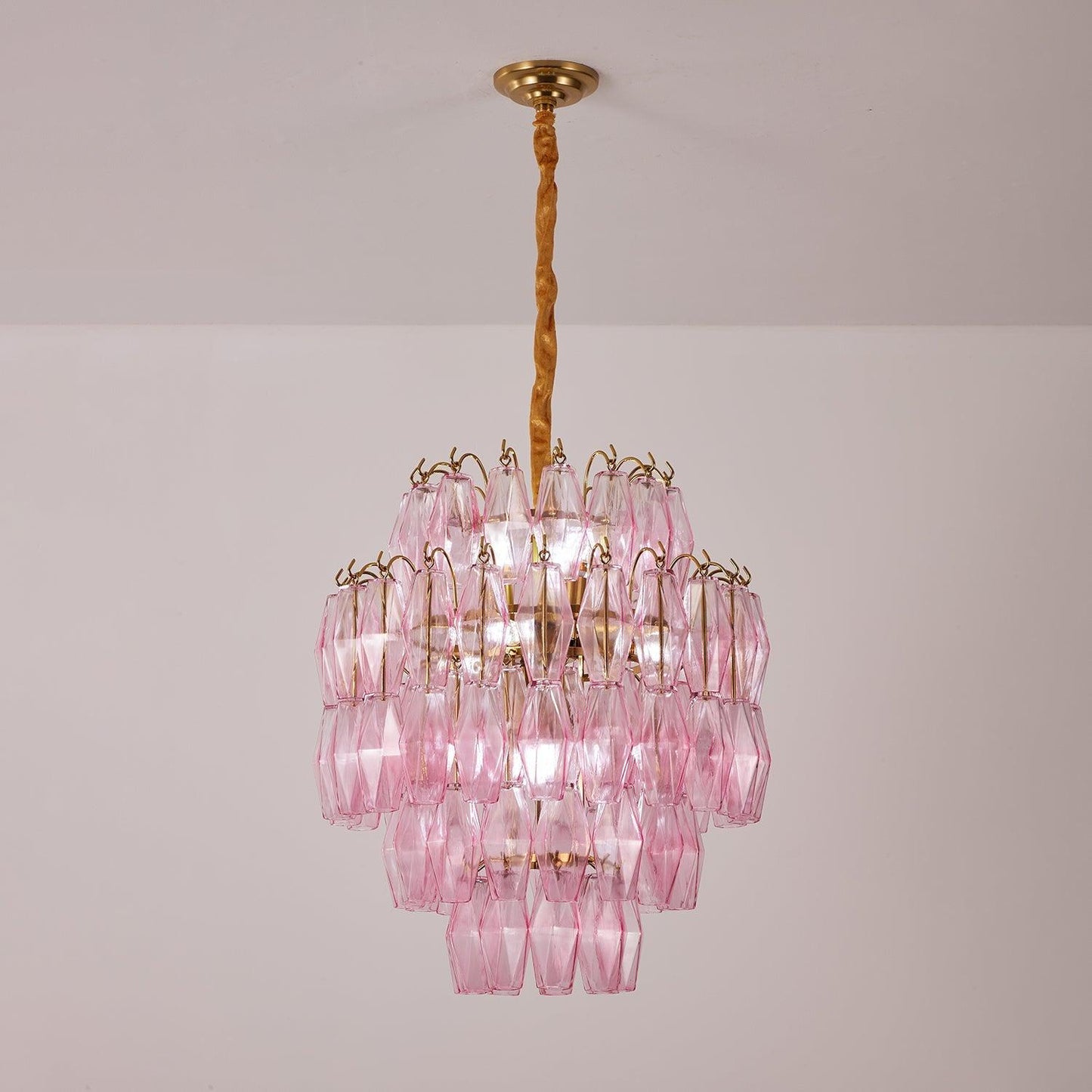 Vintage Glam Murano Glass Prism Brass Tiered Chandelier