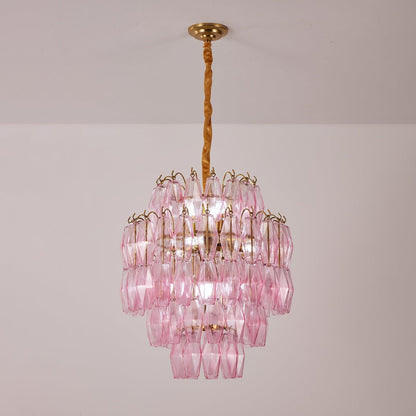 Vintage Glam Murano Glass Prism Brass Tiered Chandelier