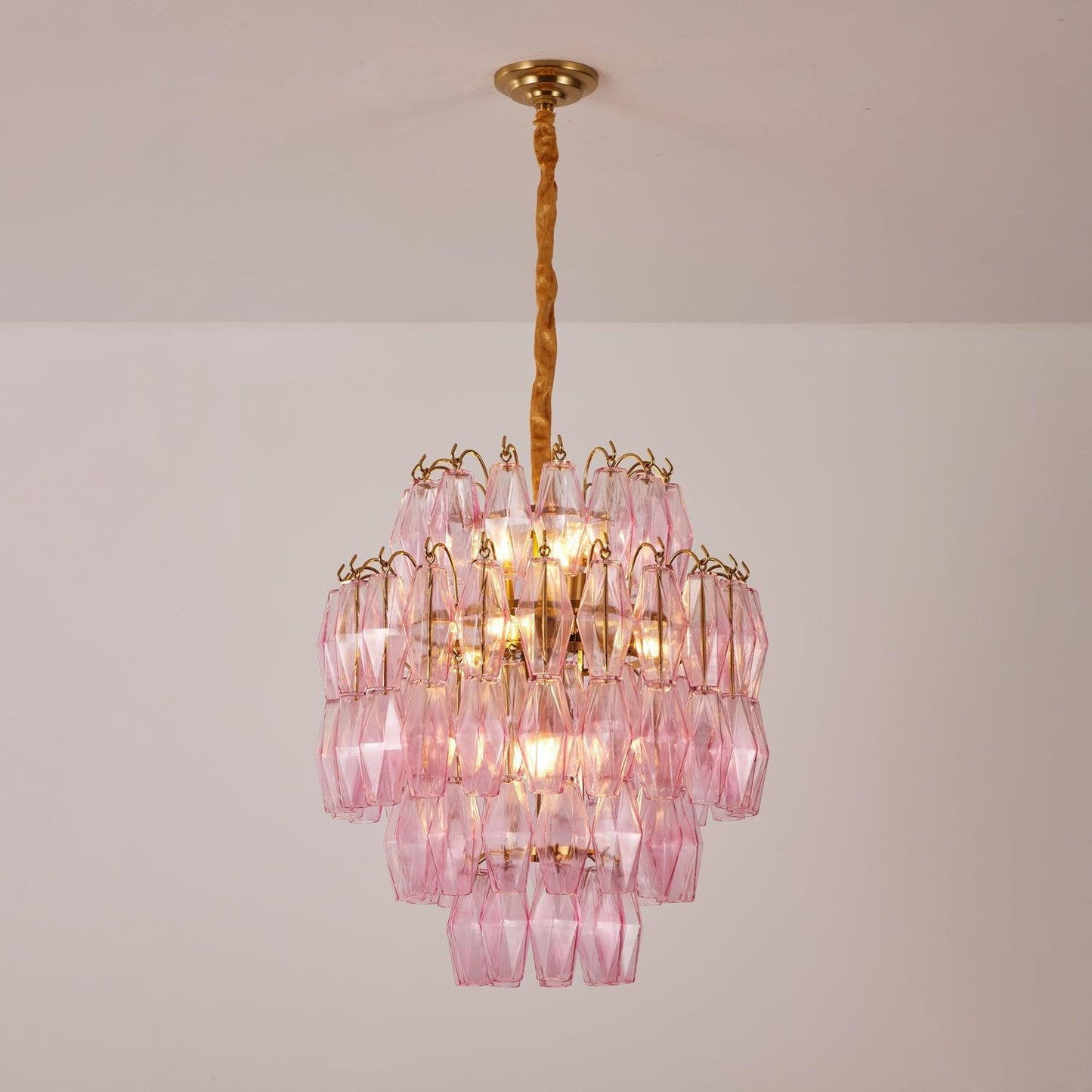 Vintage Glam Murano Glass Prism Brass Tiered Chandelier
