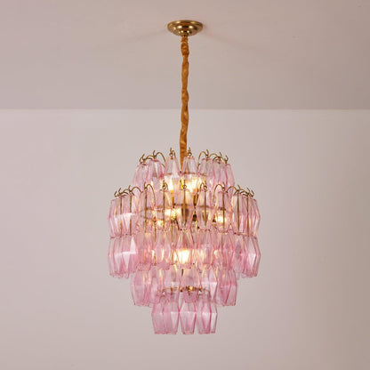 Vintage Glam Murano Glass Prism Brass Tiered Chandelier