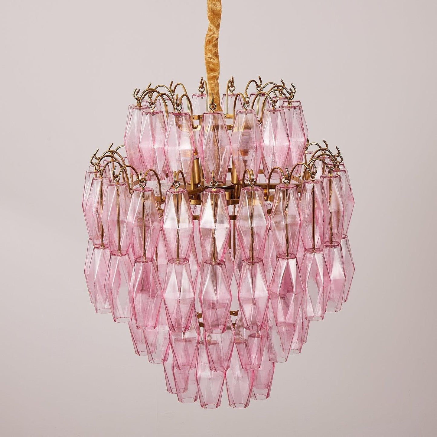 Vintage Glam Murano Glass Prism Brass Tiered Chandelier