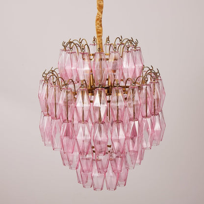 Vintage Glam Murano Glass Prism Brass Tiered Chandelier