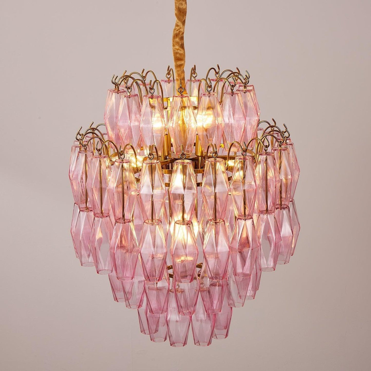 Vintage Glam Murano Glass Prism Brass Tiered Chandelier