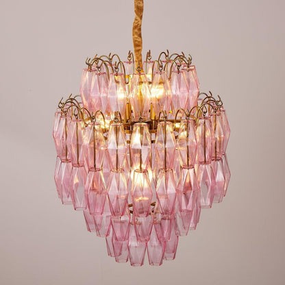 Vintage Glam Murano Glass Prism Brass Tiered Chandelier