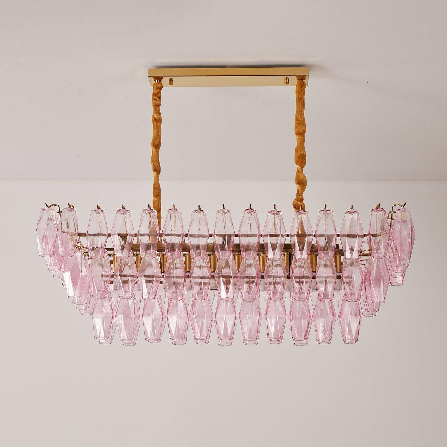 Romantic Modern Gold Rose Tinted Glass Chandelier