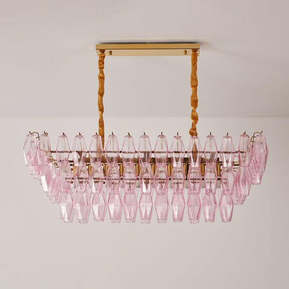 Romantic Modern Gold Rose Tinted Glass Chandelier