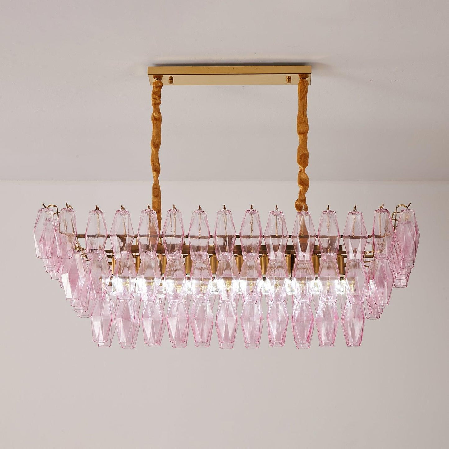 Romantic Modern Gold Rose Tinted Glass Chandelier