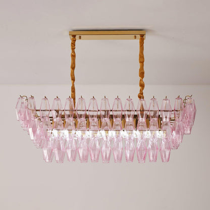Romantic Modern Gold Rose Tinted Glass Chandelier