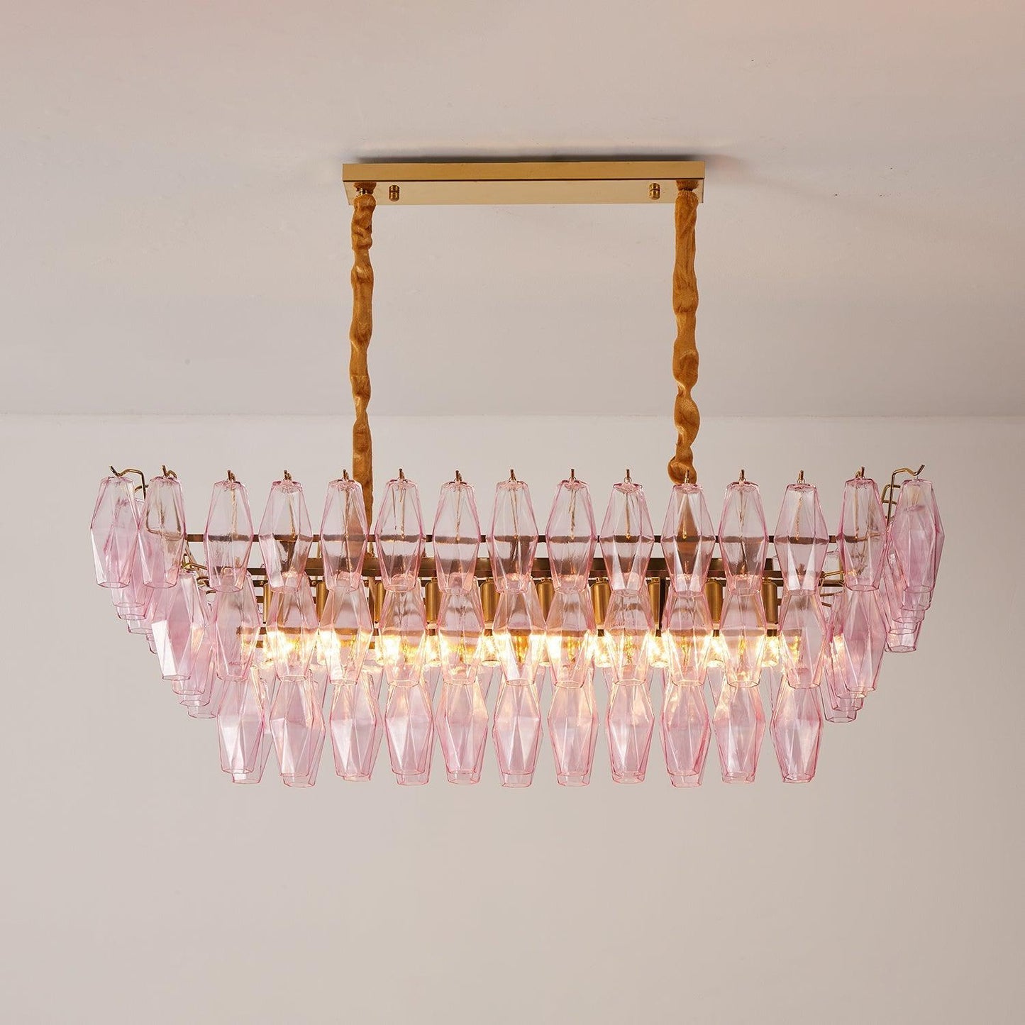 Romantic Modern Gold Rose Tinted Glass Chandelier