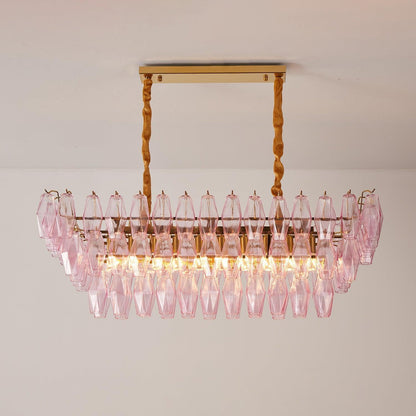 Romantic Modern Gold Rose Tinted Glass Chandelier