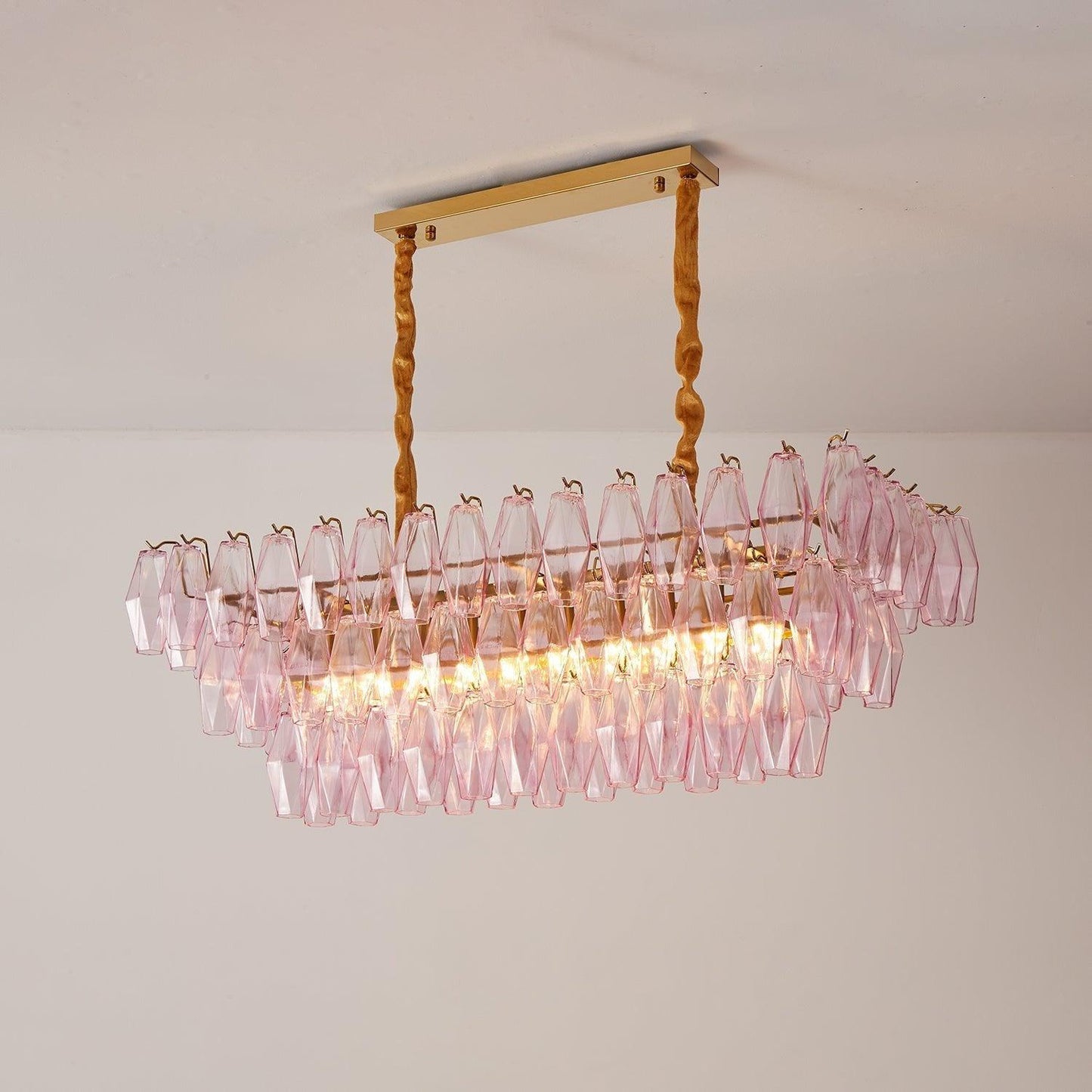 Romantic Modern Gold Rose Tinted Glass Chandelier