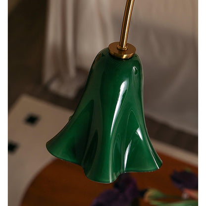 Brass Green Flower Petal Bell Shade Chandelier